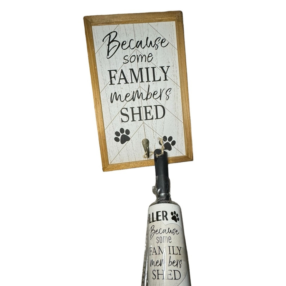 Dog wooden frame picture and hang lint roller